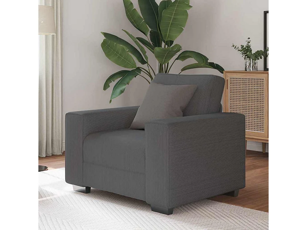 Fauteuil gris foncé 60 cm tissu velours côtelé
