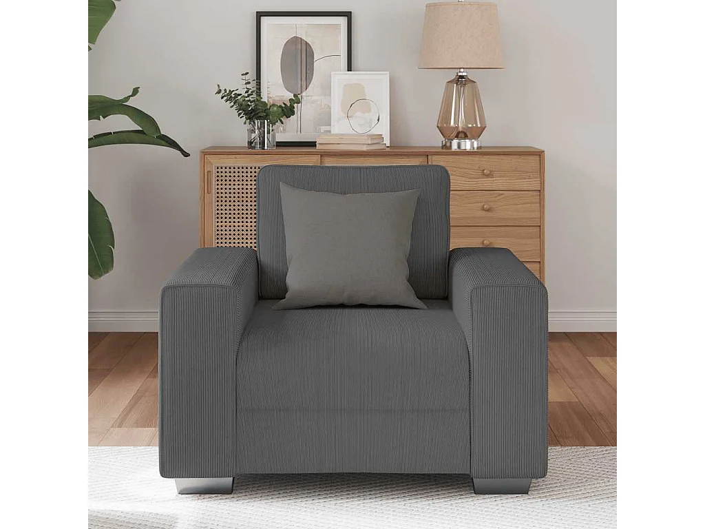 Fauteuil gris foncé 60 cm tissu velours côtelé