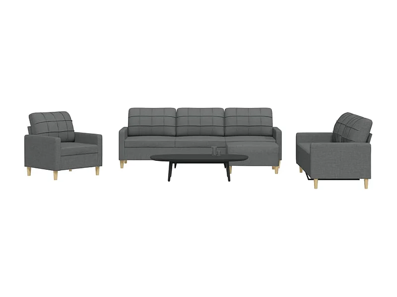 Set di divani 4 pezzi con poggiapiedi in tessuto grigio scuro