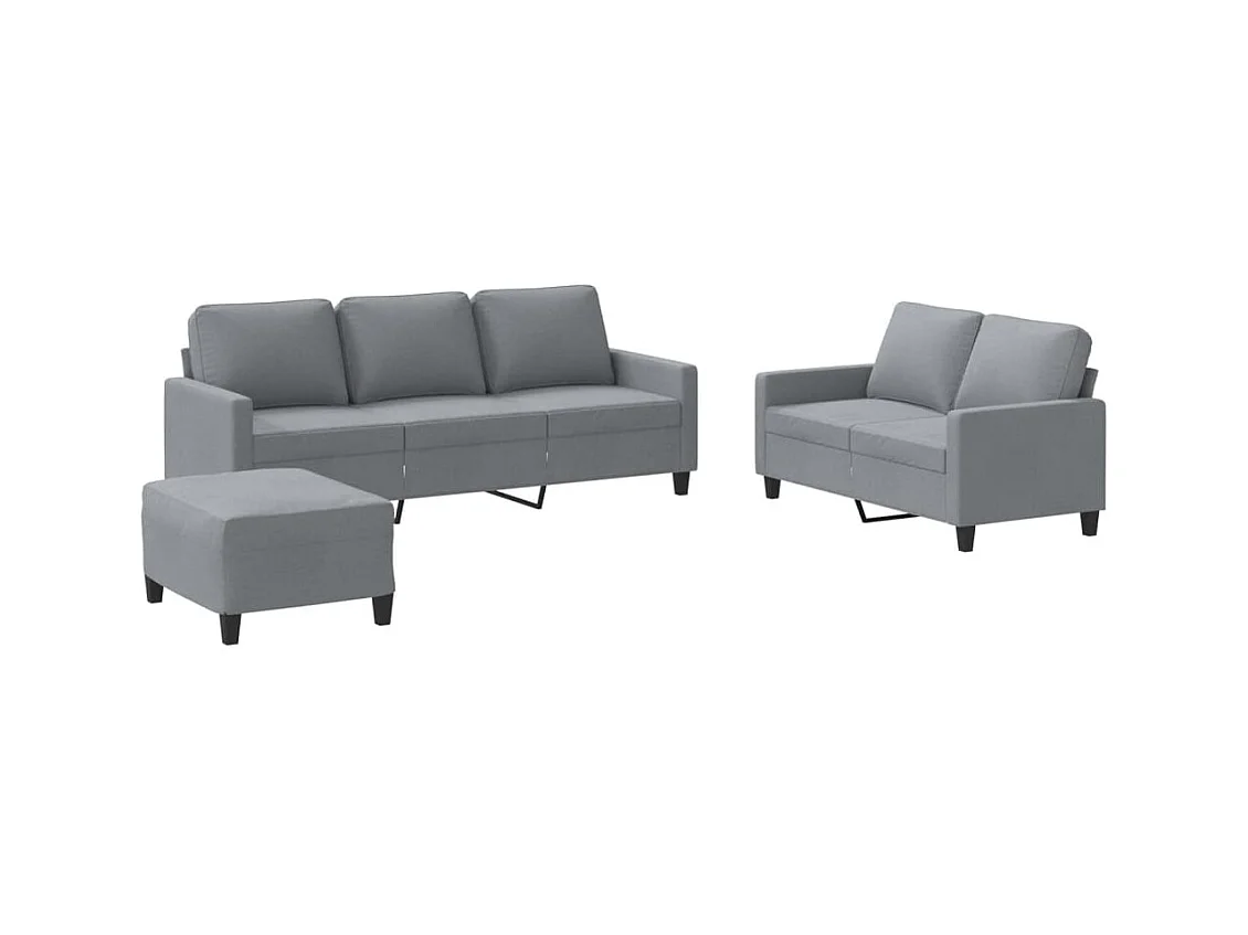 Set di divani 3 pezzi con cuscini in tessuto grigio chiaro