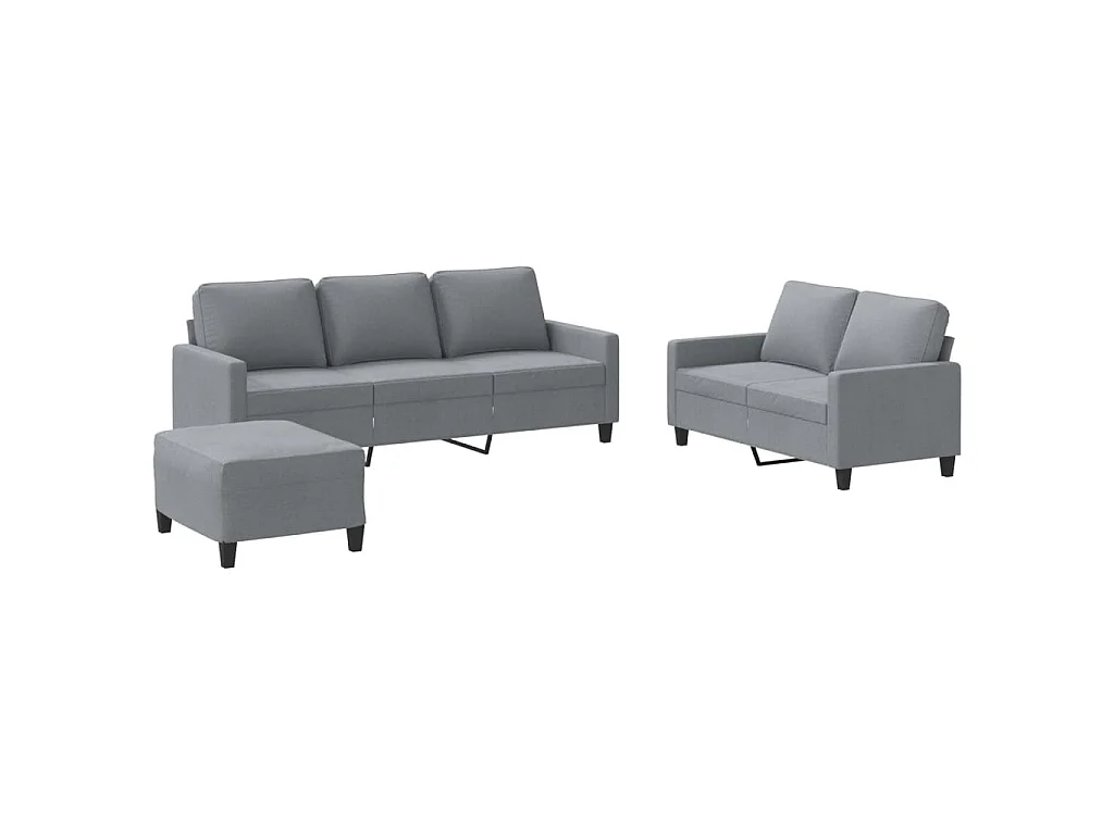 Set di divani 3 pezzi con cuscini in tessuto grigio chiaro