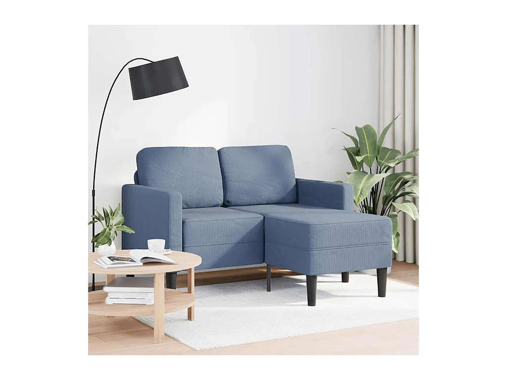 2-Sitzer-Sofa mit L-förmiger Chaiselongue aus blauem Leinen, 125 cm