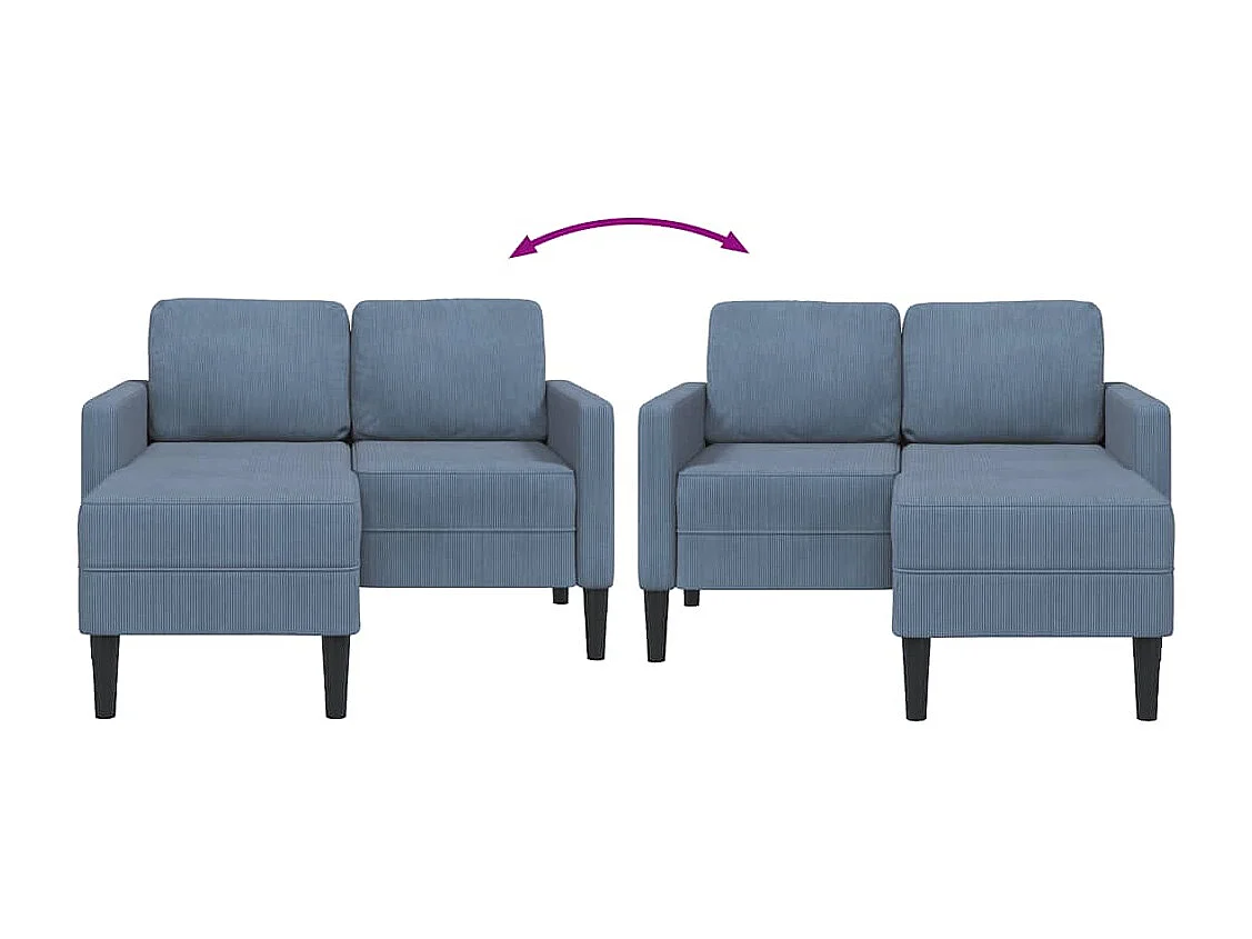 2-Sitzer-Sofa mit L-förmiger Chaiselongue aus blauem Leinen, 125 cm