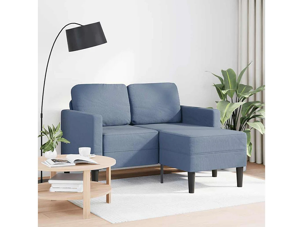 Canapé 2 places avec méridienne en L bleu 125 cm Lin