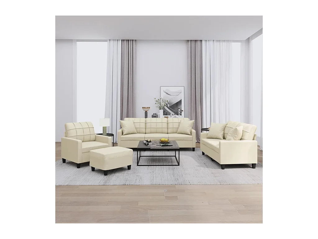Conjunto de sofá de 4 piezas con cojines de piel sintética color crema