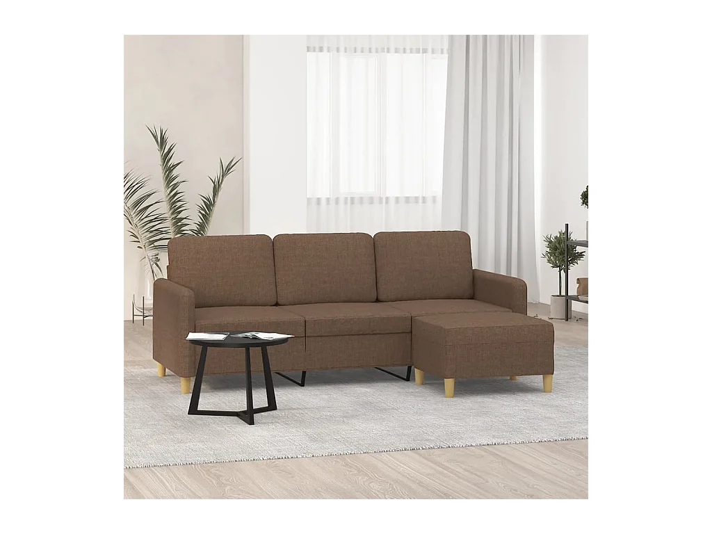 Divano 3 posti con poggiapiedi Marrone 180 cm Tessuto