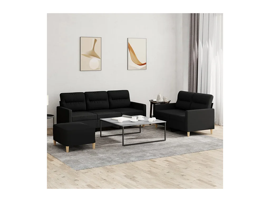 Conjunto de sofá de 3 piezas con cojines Tela Negra
