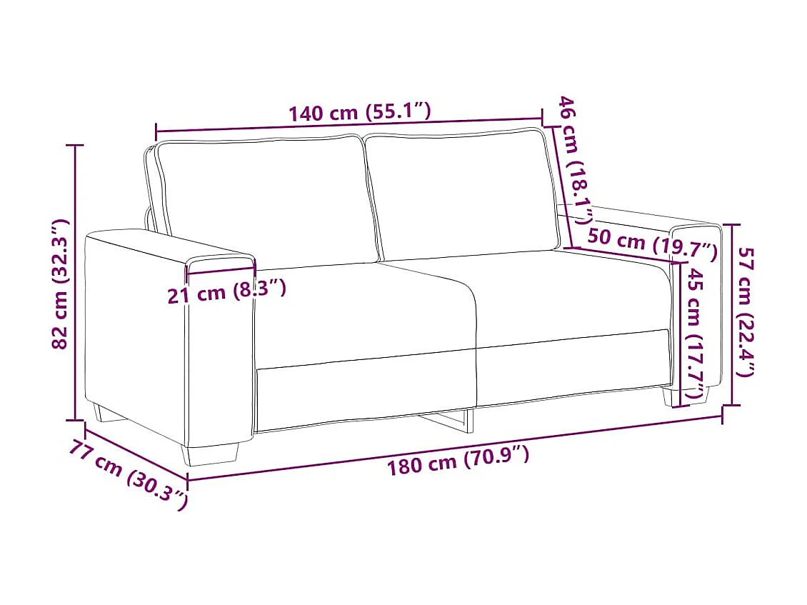 Canapé à 2 places gris foncé 140 cm tissu
