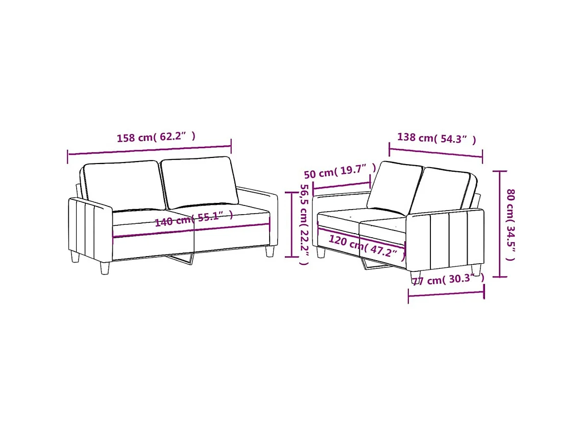 Set di 2 divani con cuscini in tessuto nero