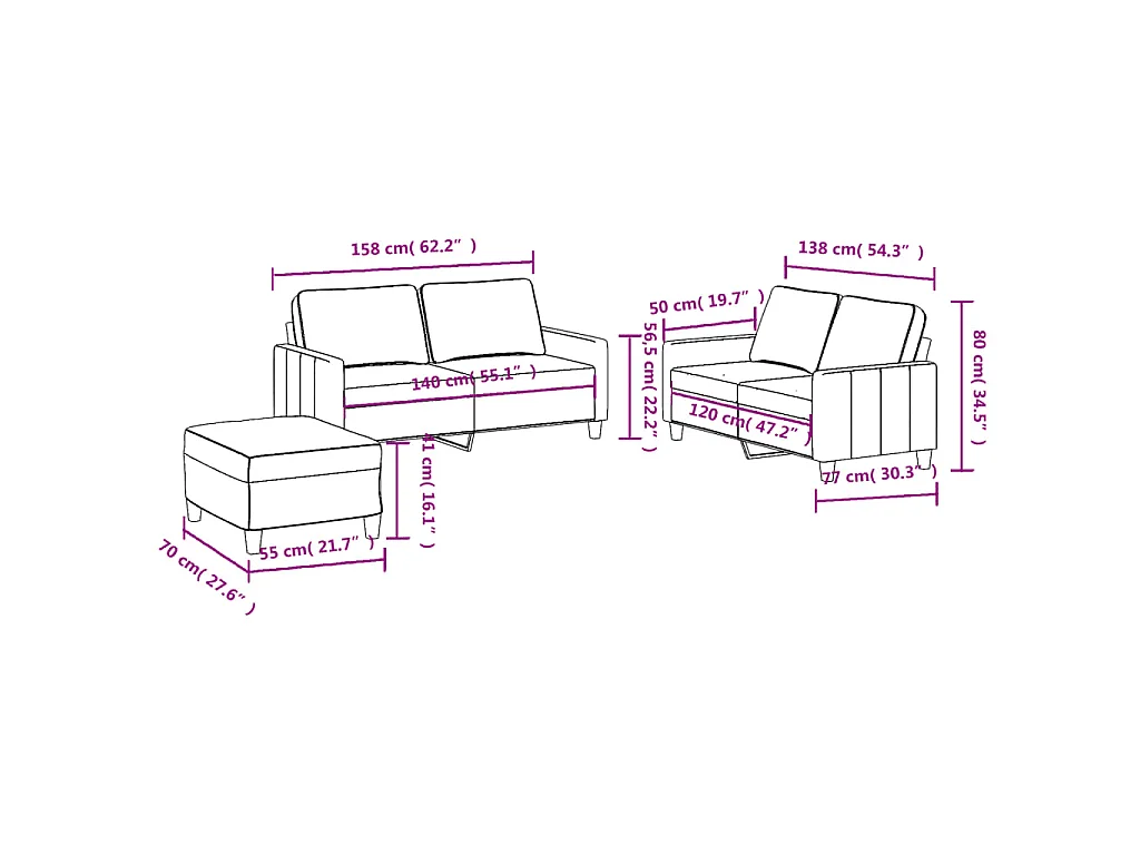 Ensemble de canapés 3 pcs avec coussins Gris clair Tissu