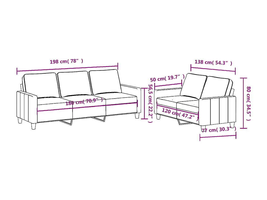 2-teiliges Sofaset mit Kissen, hellgrauer Stoff