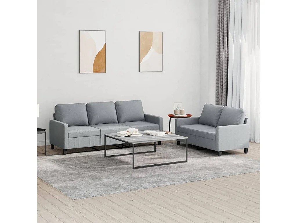 Ensemble de canapés 2 pcs avec coussins Gris clair Tissu