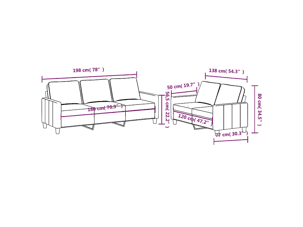 Ensemble de canapés 2 pcs avec coussins Gris clair Tissu
