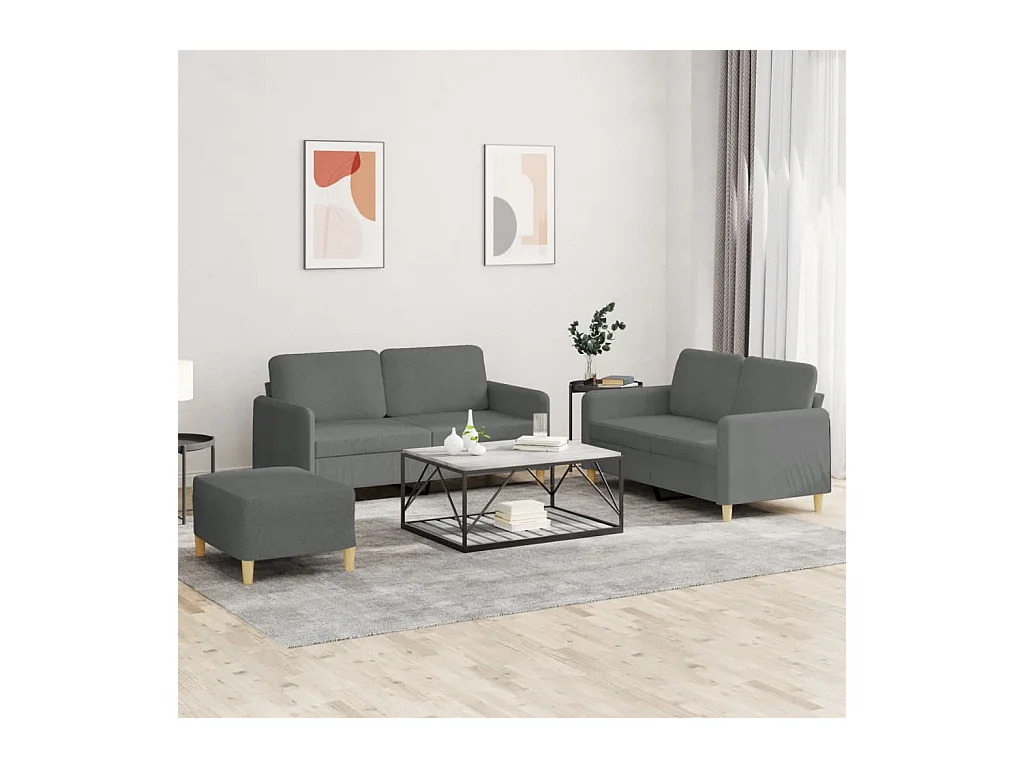 Conjunto de sofá de 3 piezas con cojines Tela Gris Oscuro