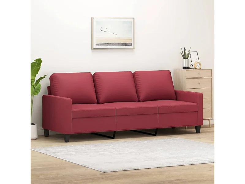 Sofá 3 plazas Rojo burdeos 180 cm Piel sintética