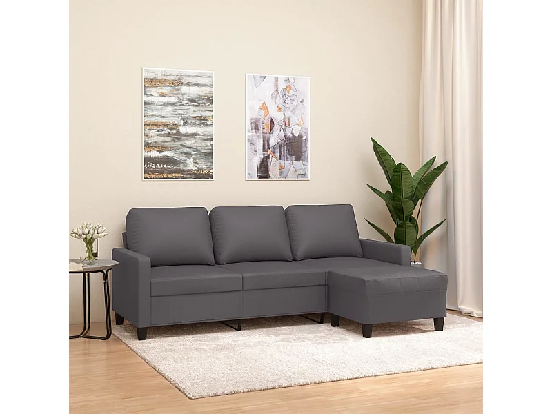 Divano 3 posti con poggiapiedi Grigio 180 cm Similpelle