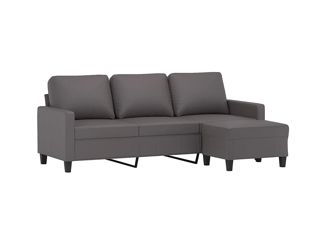 Divano 3 posti con poggiapiedi Grigio 180 cm Similpelle