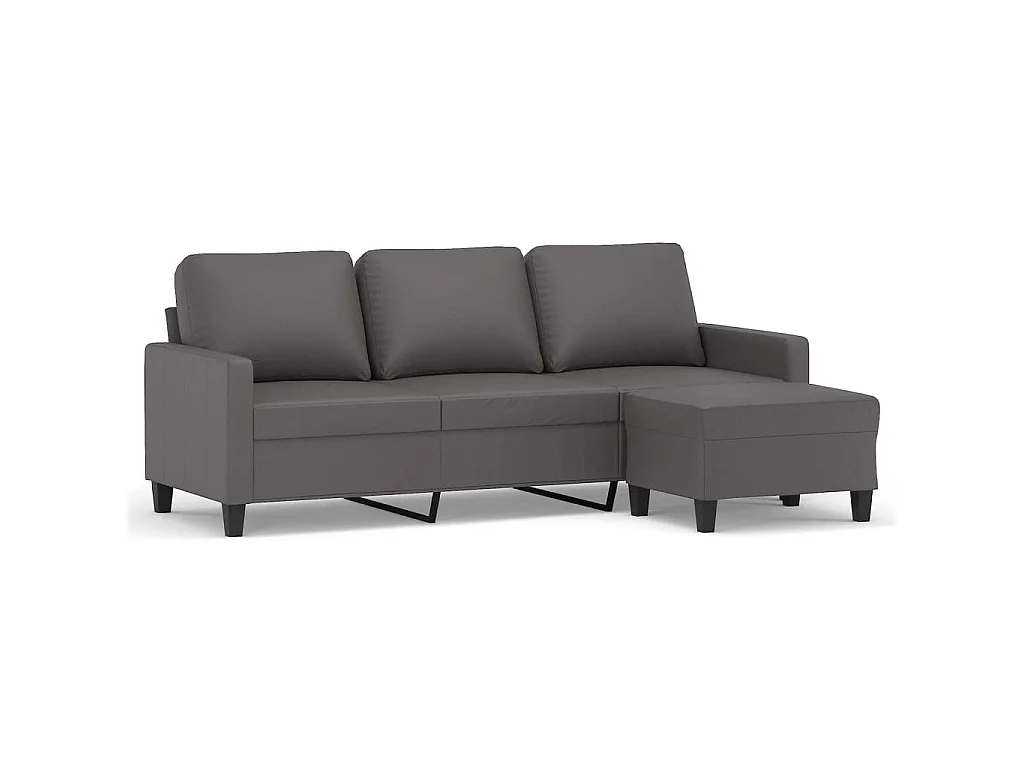 Divano 3 posti con poggiapiedi Grigio 180 cm Similpelle