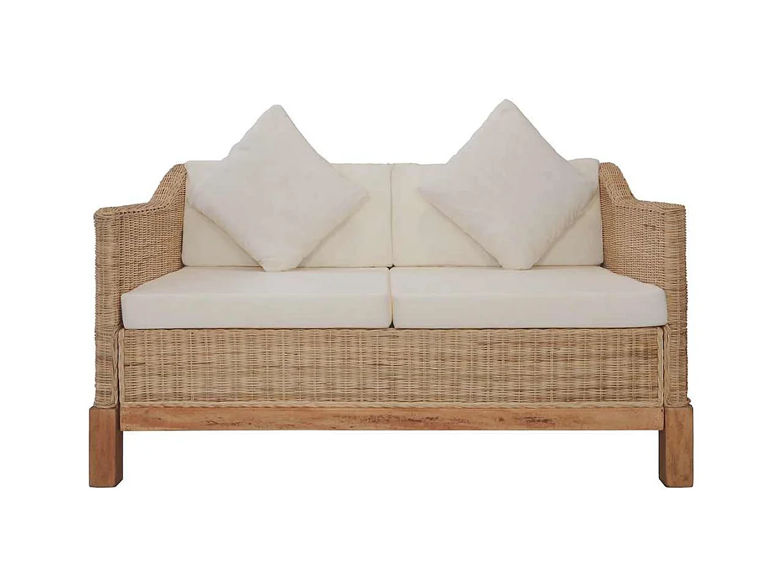 2-Sitzer-Sofa mit Kissen aus natürlichem Rattan