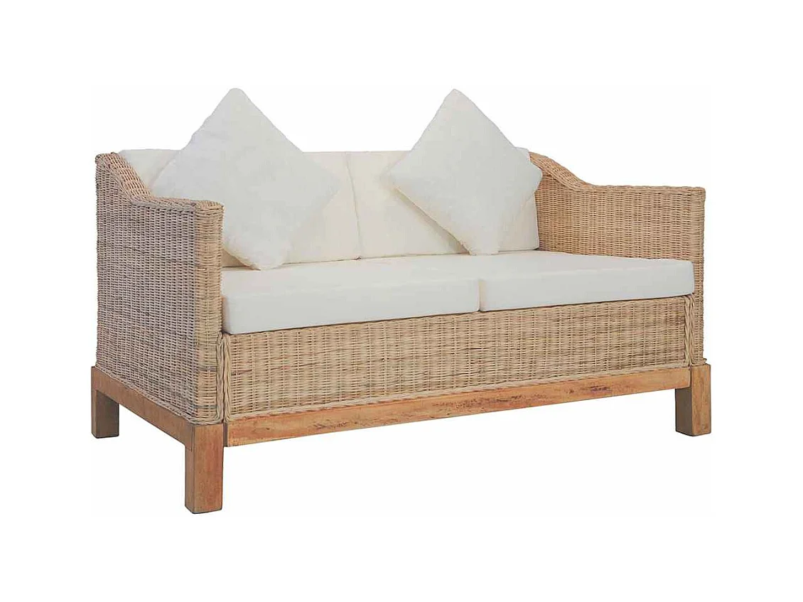 2-zitsbank met natuurlijke rotan kussens