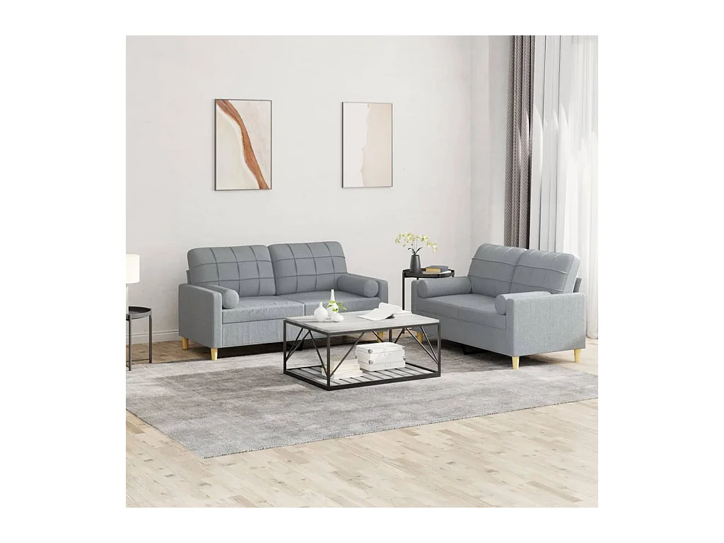 Ensemble de canapés 2 pcs coussins gris clair tissu