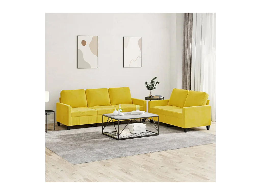 Set di divani 2 pezzi con cuscini in velluto giallo