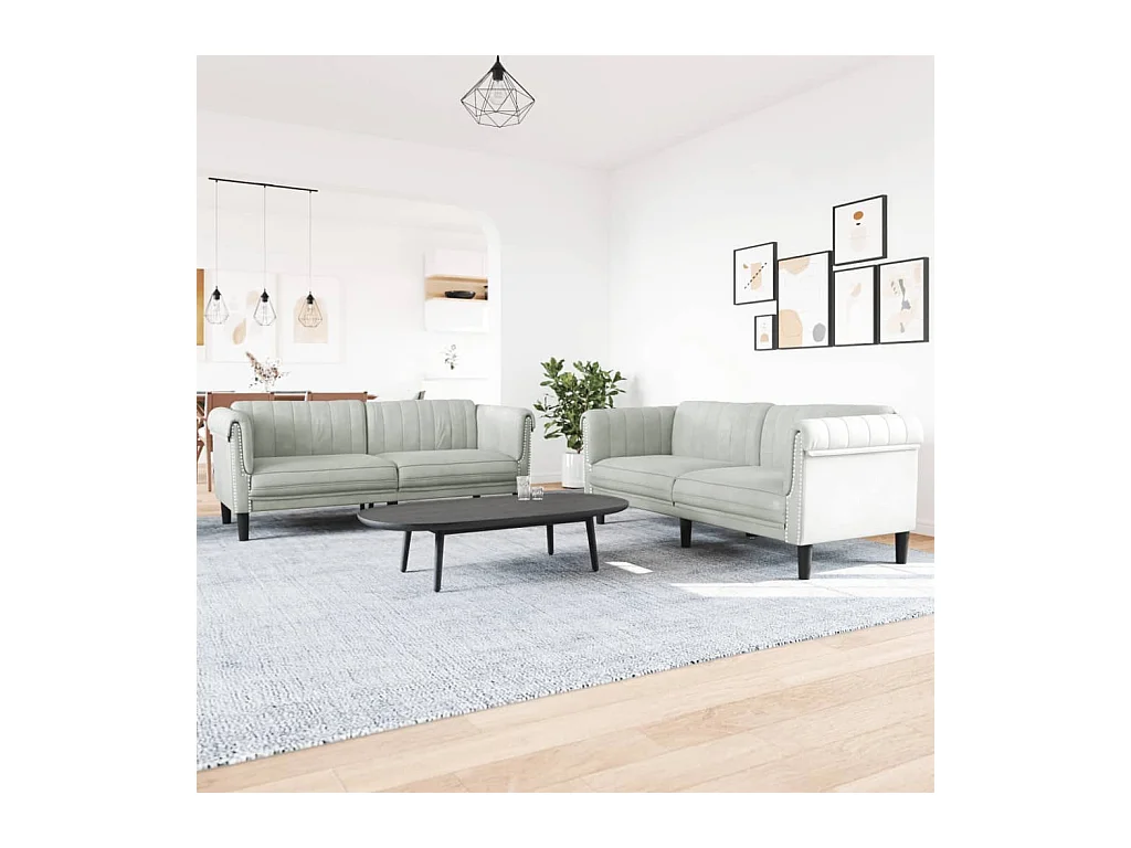 Conjunto de sofá de 2 piezas de terciopelo gris claro