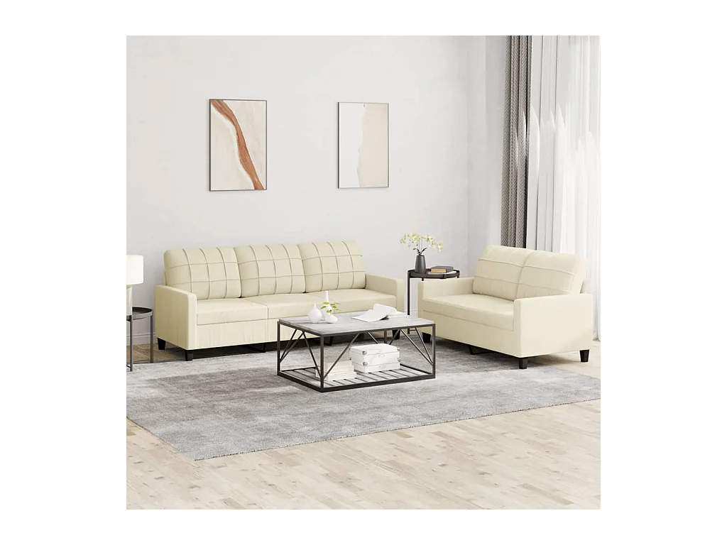 Conjunto de sofá de 2 piezas con cojines de piel sintética color crema