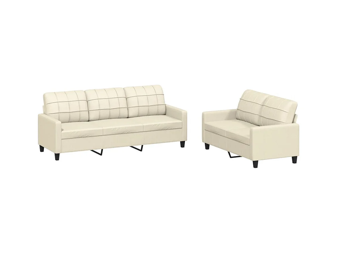 Conjunto de sofá de 2 piezas con cojines de piel sintética color crema