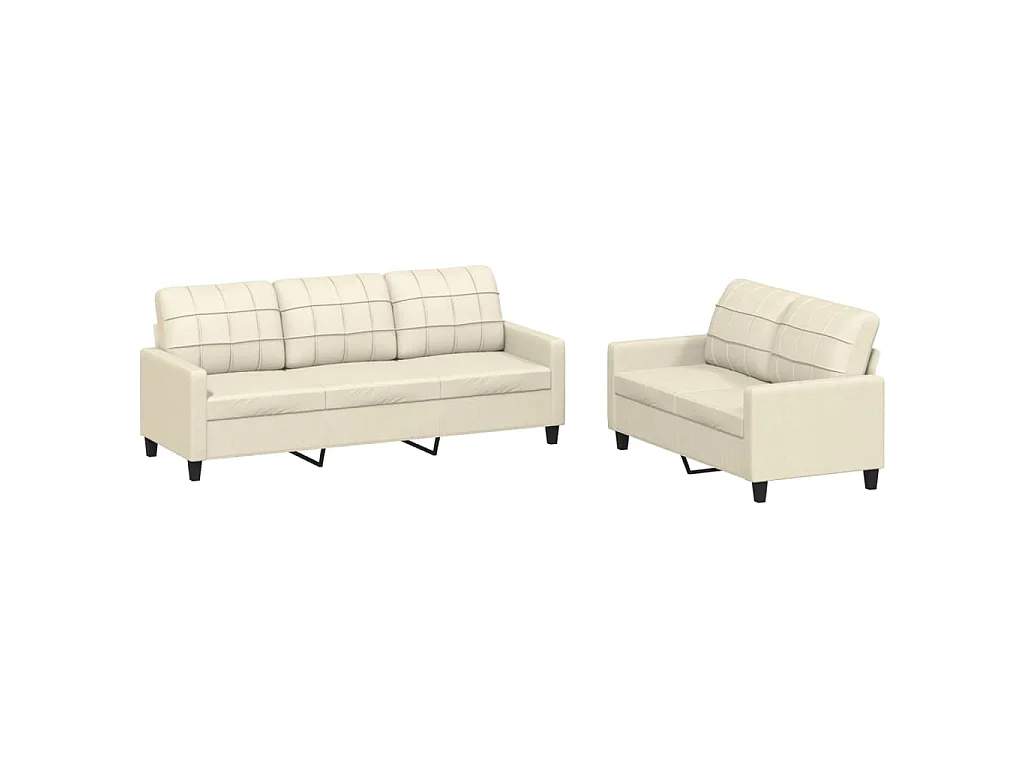 Set di divani 2 pezzi con cuscini in similpelle color crema