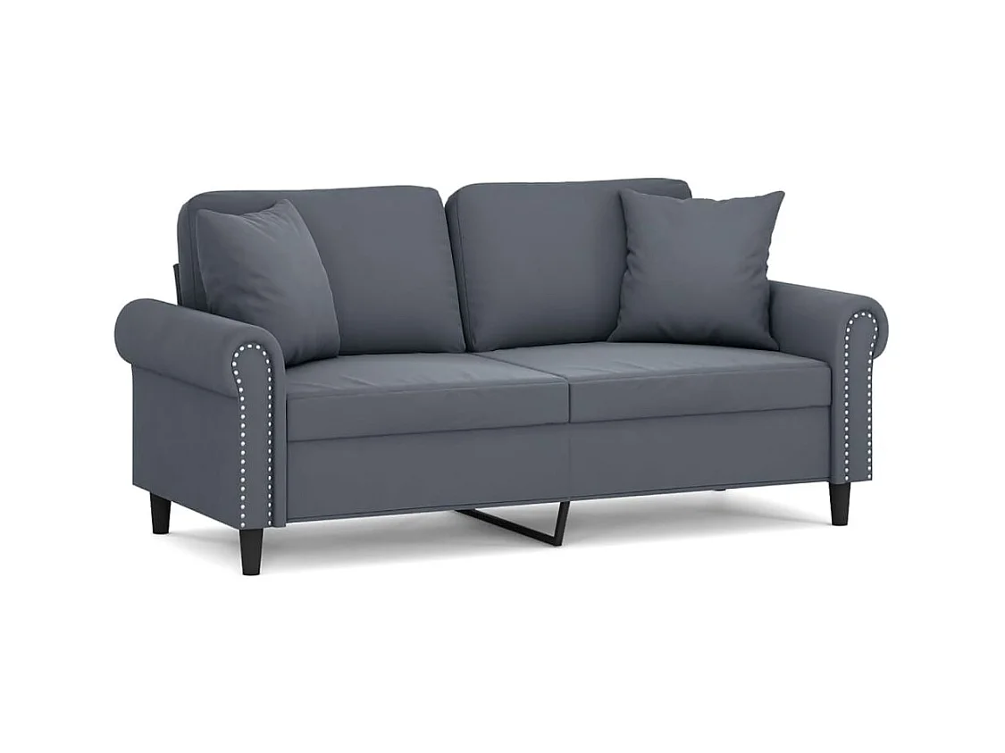 Sofá de 2 plazas con cojines gris oscuro de terciopelo de 140 cm