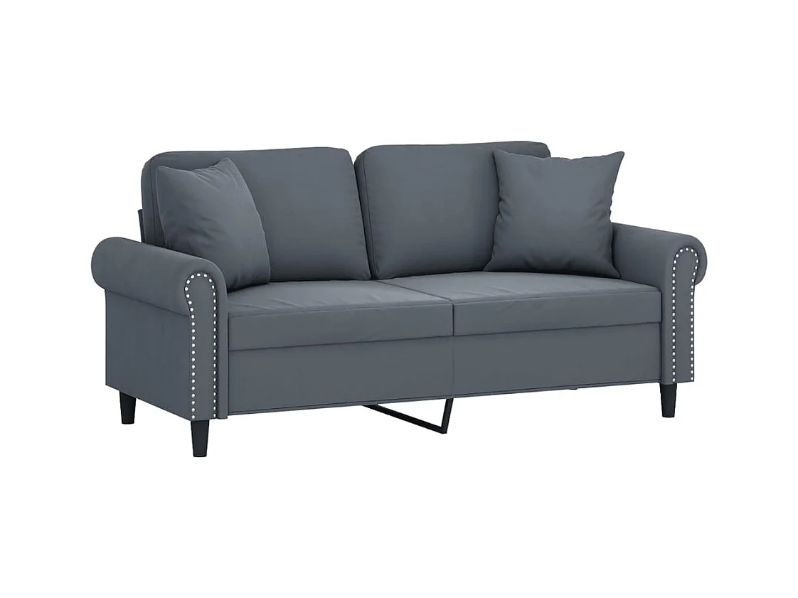 Sofá de 2 plazas con cojines gris oscuro de terciopelo de 140 cm
