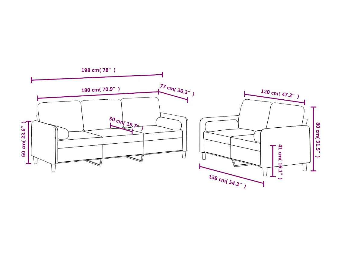 2-teiliges Sofaset mit hellgrauen Samtkissen