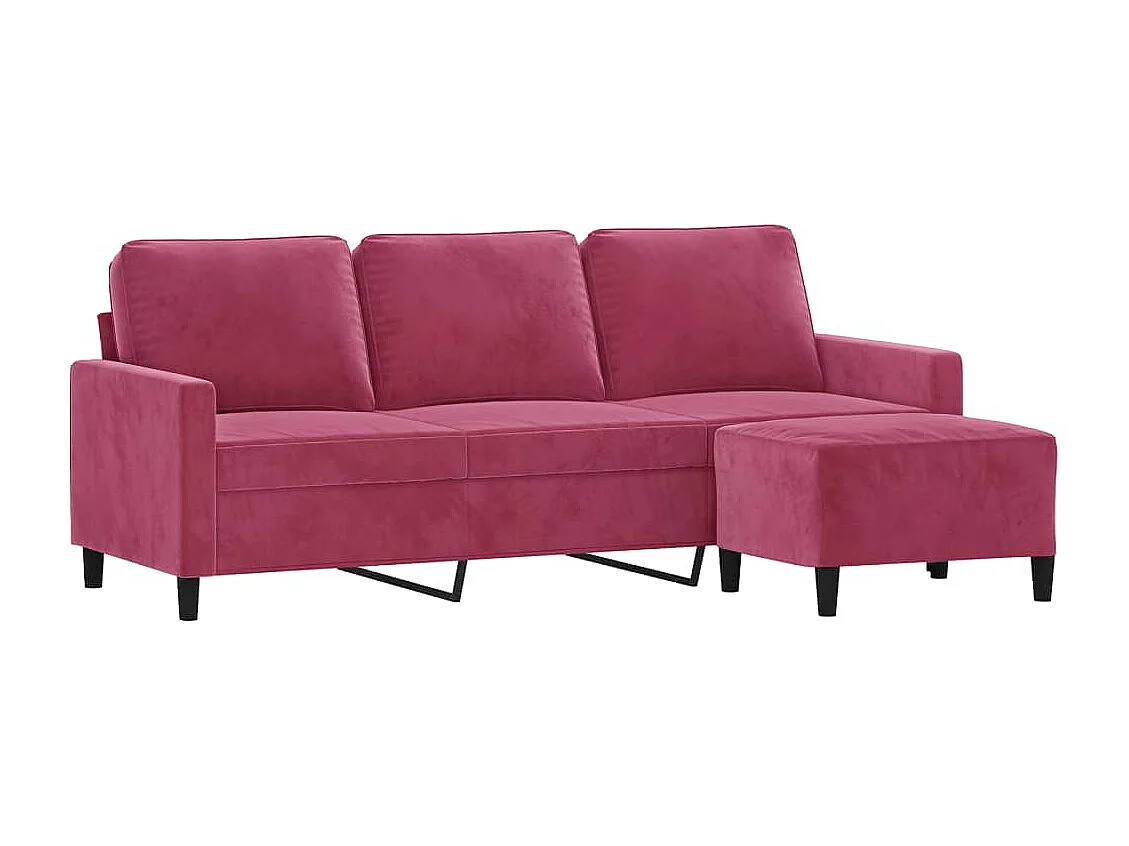 3-zitsbank en voetenbank Bordeauxrood 180 cm Fluweel