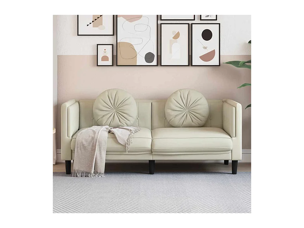 Sofá de 2 plazas de terciopelo crema con cojines