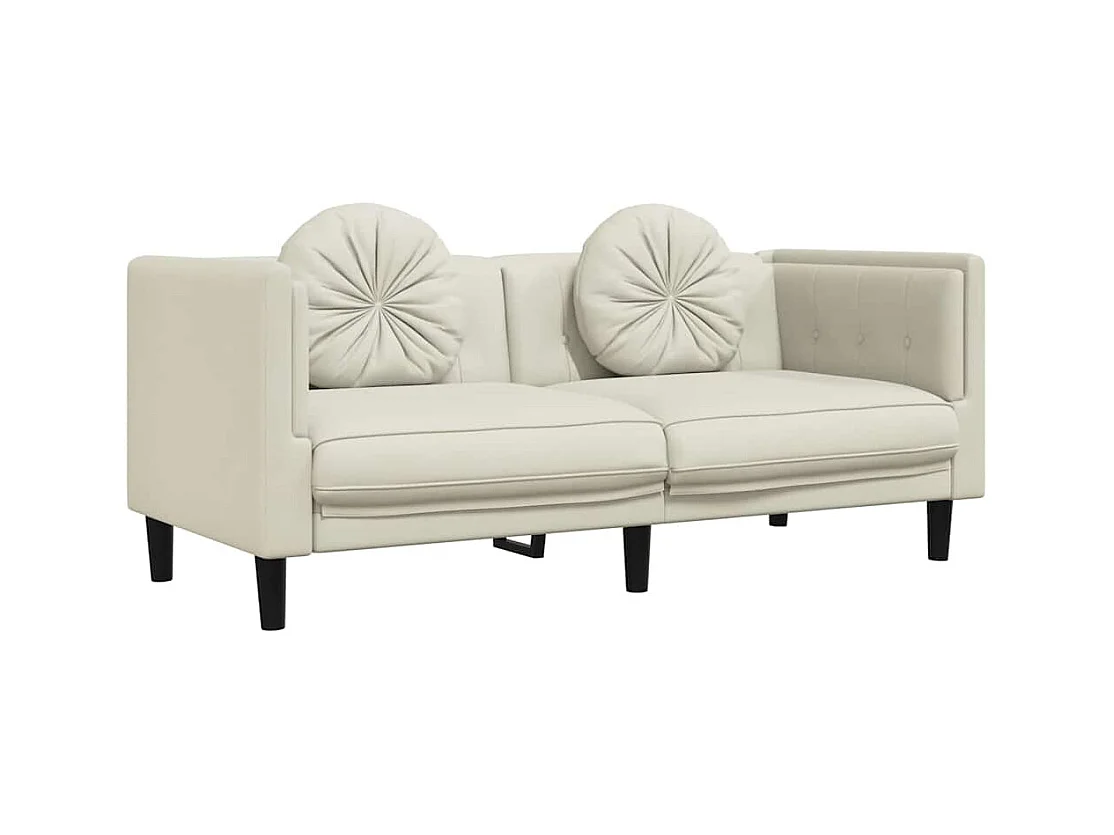 Sofá de 2 plazas de terciopelo crema con cojines