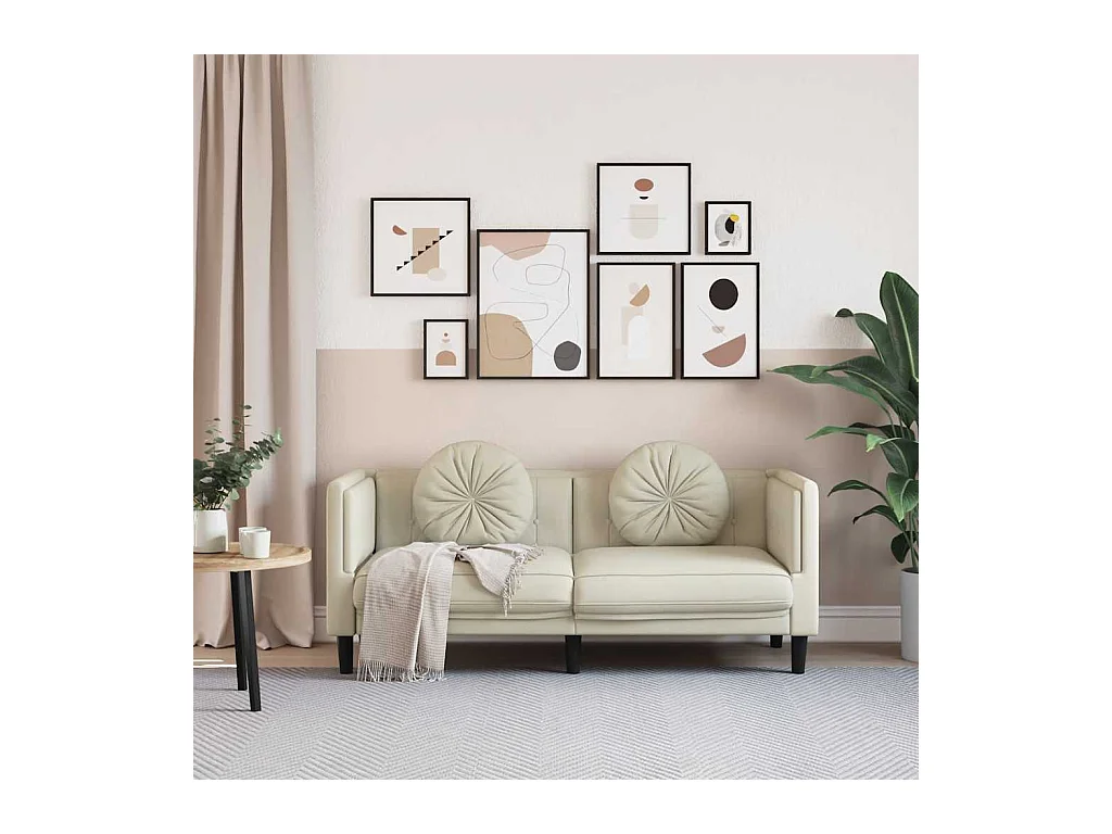 Sofá de 2 plazas de terciopelo crema con cojines