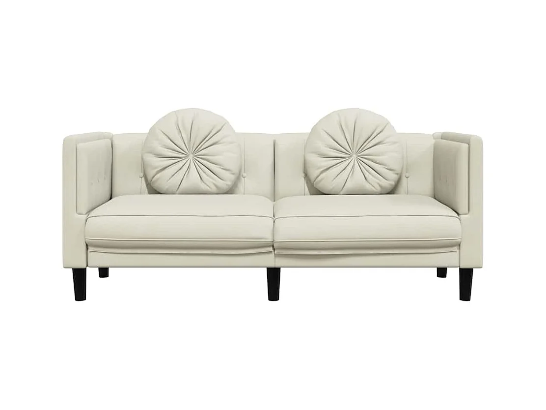 Sofá de 2 plazas de terciopelo crema con cojines