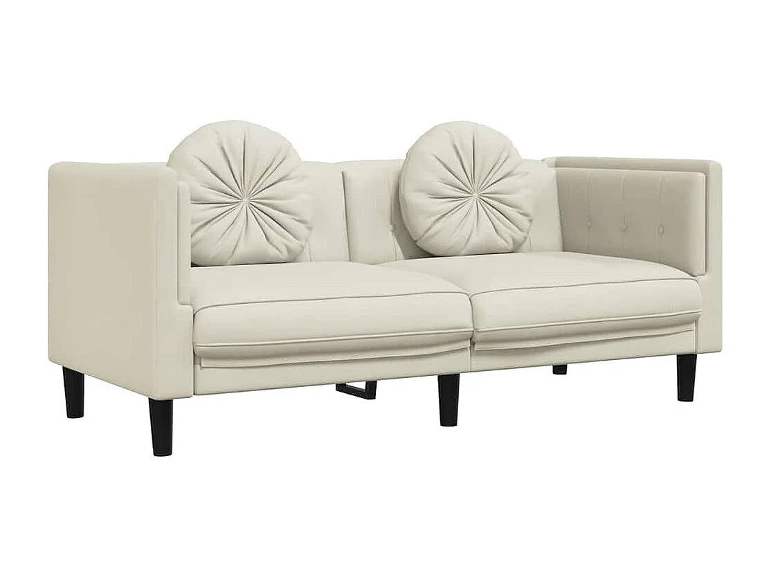 Sofá de 2 plazas de terciopelo crema con cojines