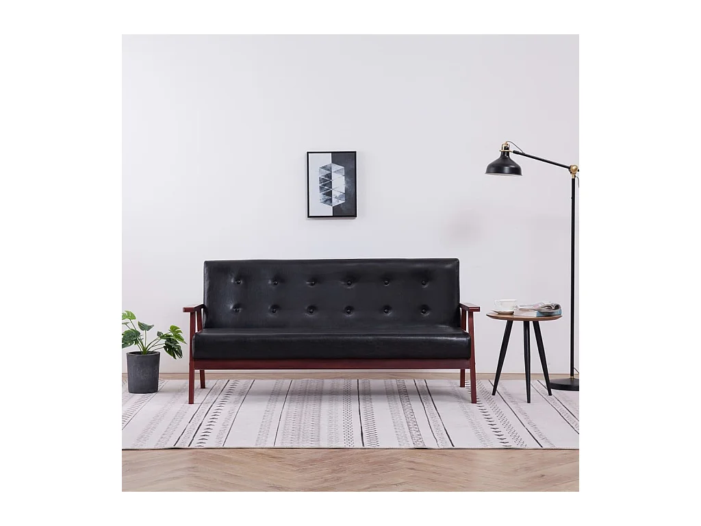 Sofá de 3 plazas de piel sintética negra