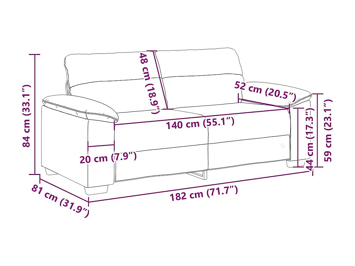 Canapé à 2 places gris clair 140 cm tissu