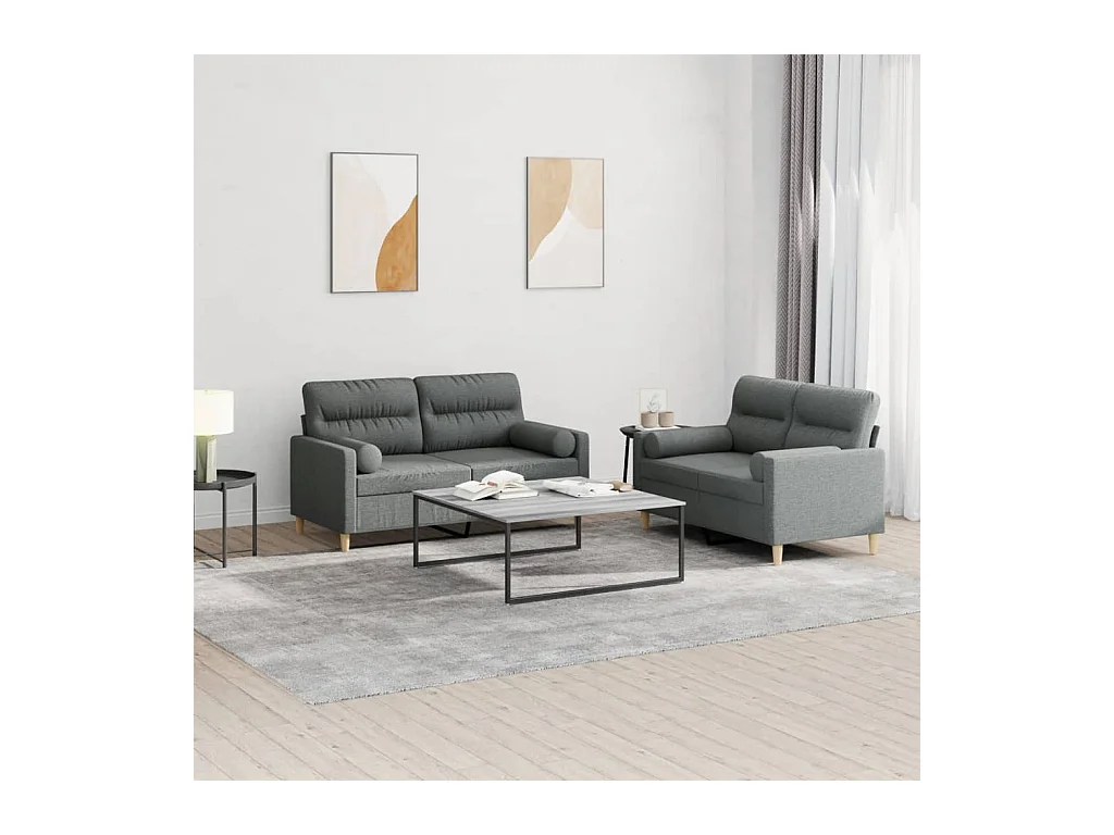 Set di divani 2 pezzi con cuscini in tessuto grigio scuro
