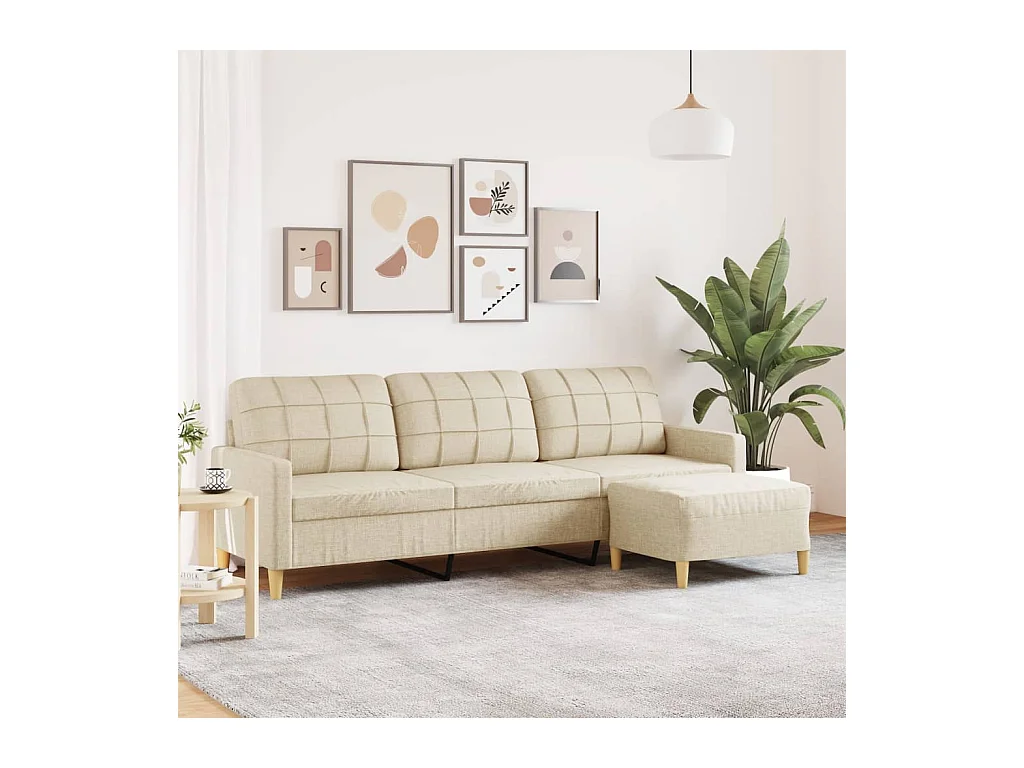 Divano a 3 posti con poggiapiedi in tessuto color crema da 210 cm