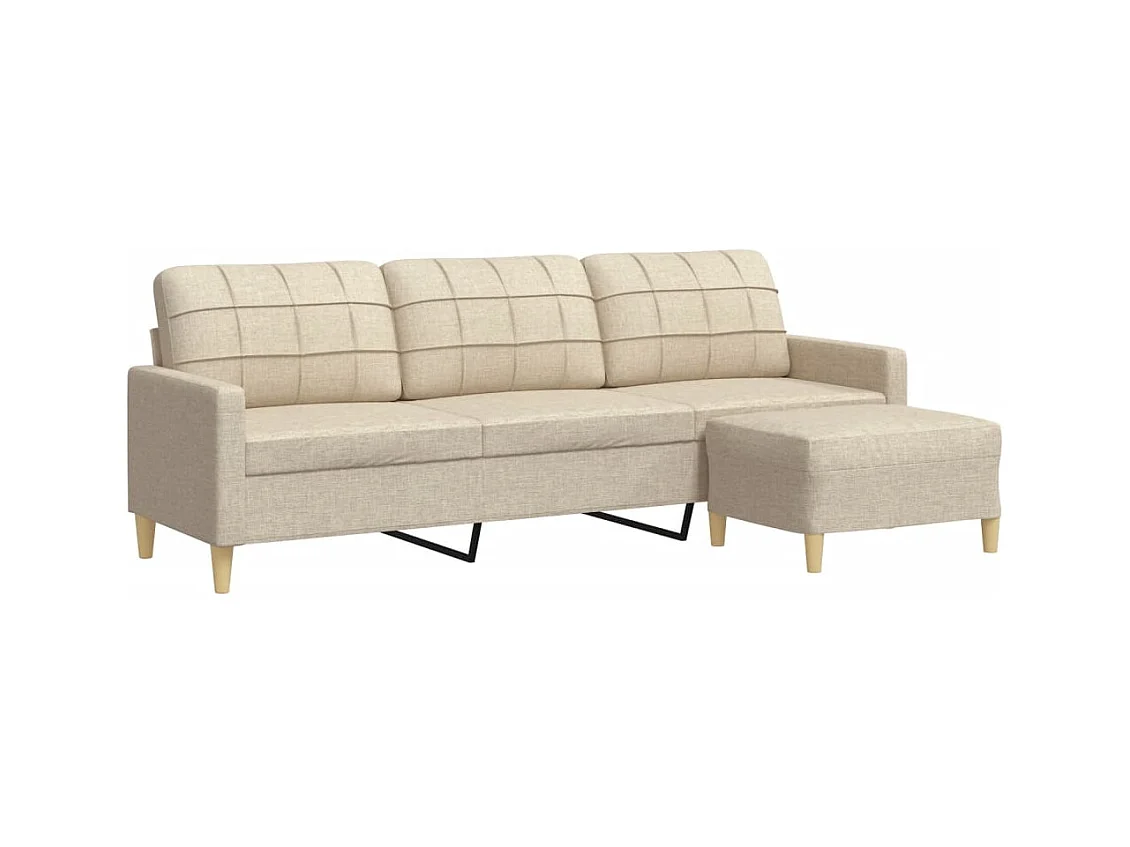 Divano a 3 posti con poggiapiedi in tessuto color crema da 210 cm