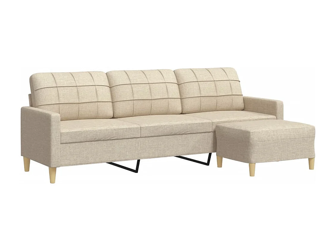 Canapé à 3 places avec repose-pieds Crème 210 cm Tissu