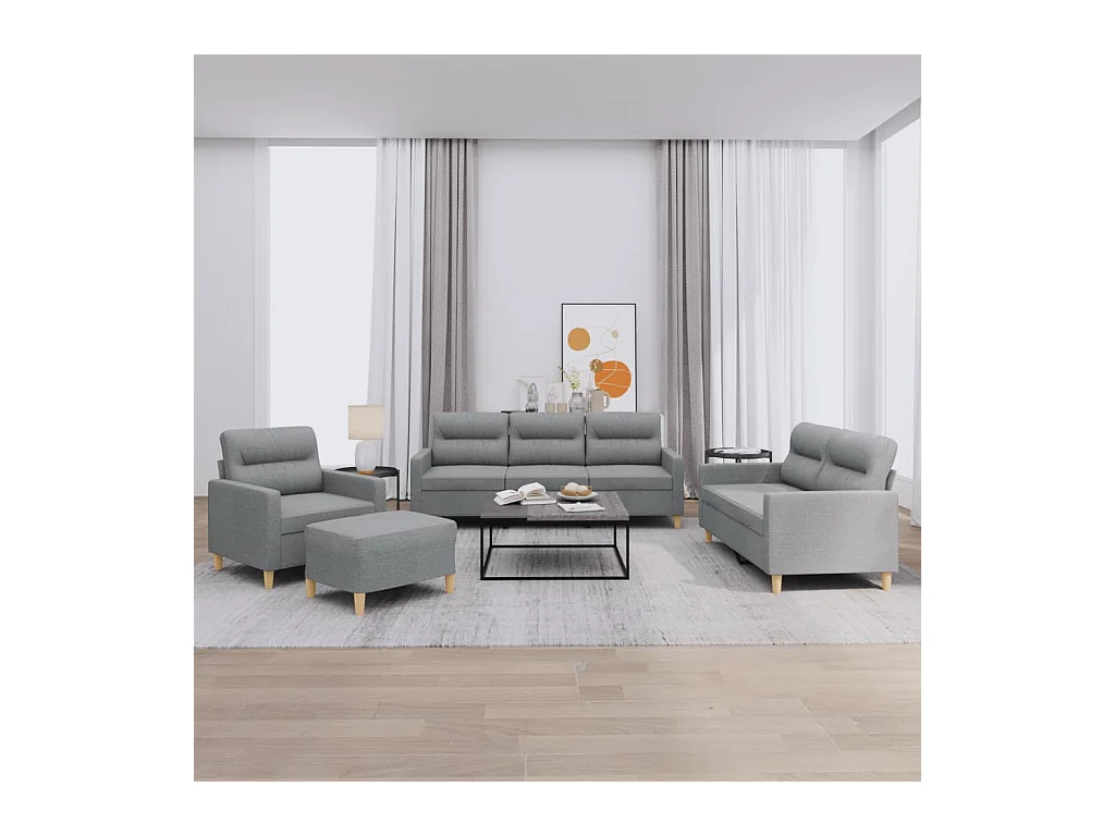 Ensemble de canapés 4 pcs avec coussins Gris clair Tissu