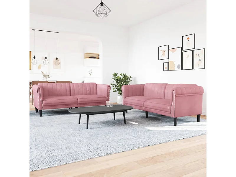 Set di divani in velluto rosa da 2 pezzi