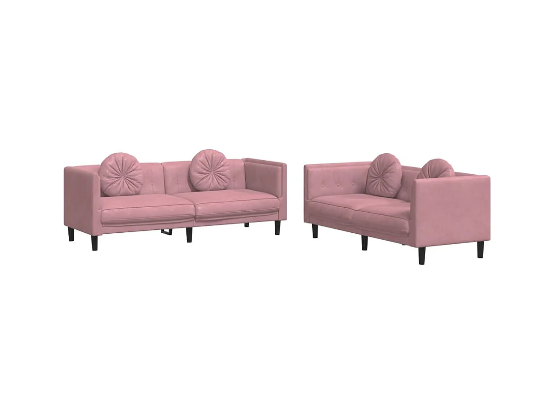 Set di divani 2 pezzi con cuscini in velluto rosa