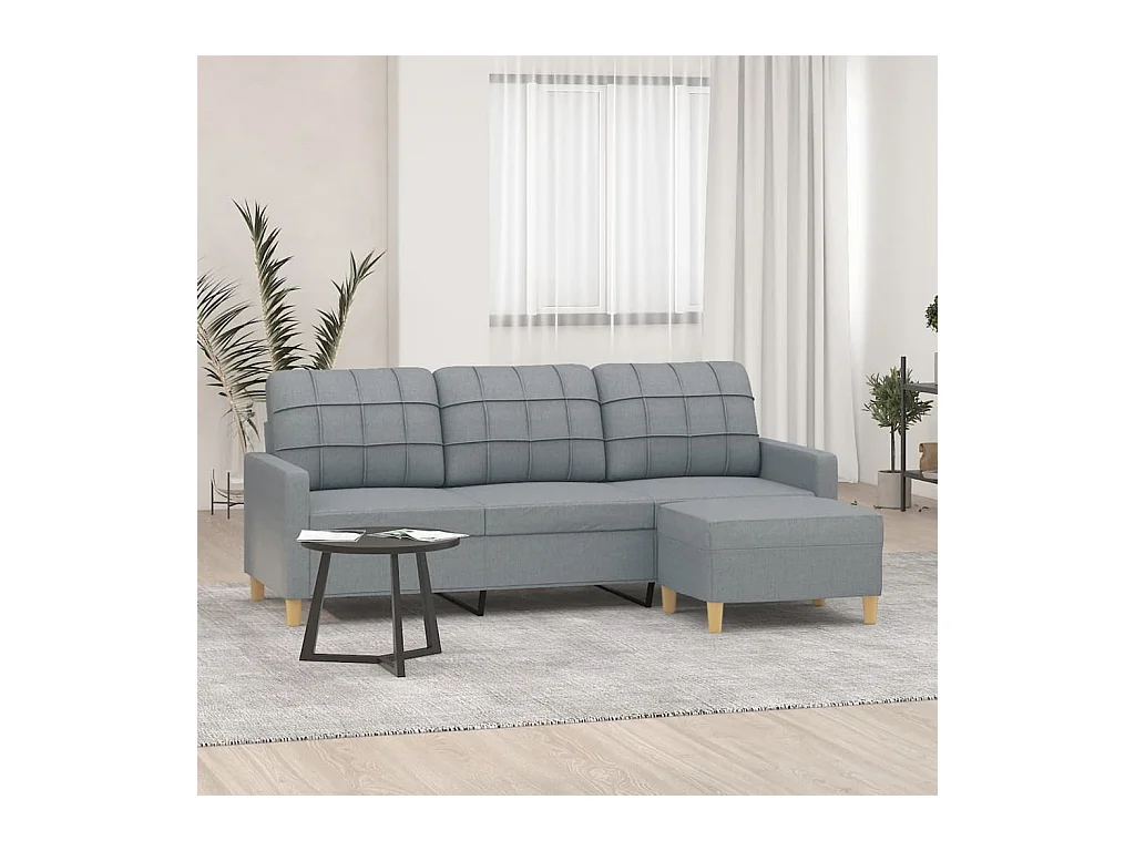 Divano 3 posti con poggiapiedi Grigio chiaro 180 cm Tessuto
