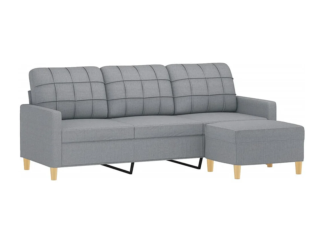 Canapé à 3 places avec repose-pieds Gris clair 180 cm Tissu